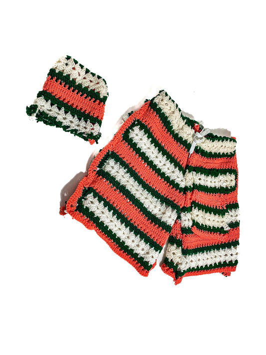 Salmon & Green Crochet Shorts
